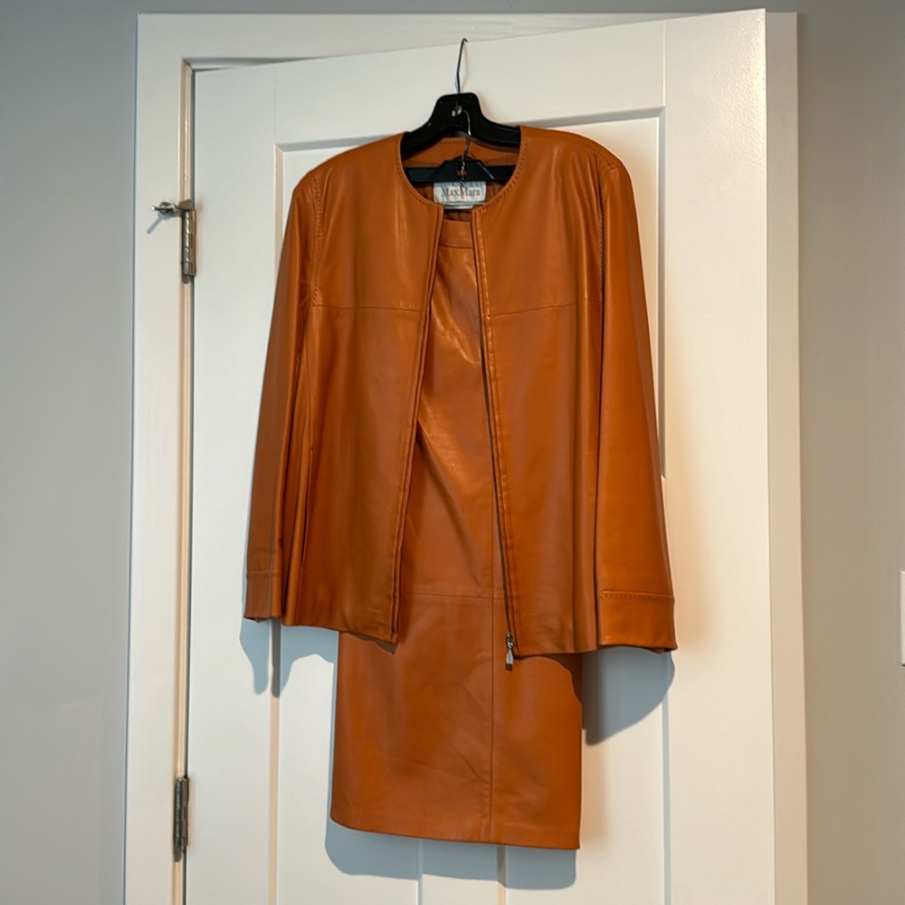 Max Mara leather blazer with matching pencil skirt